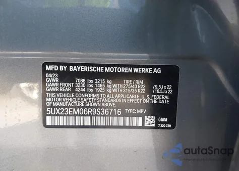 2024 BMW X7 xDrive40I from USA, damaged, VIN 5UX23EM06R9S36716